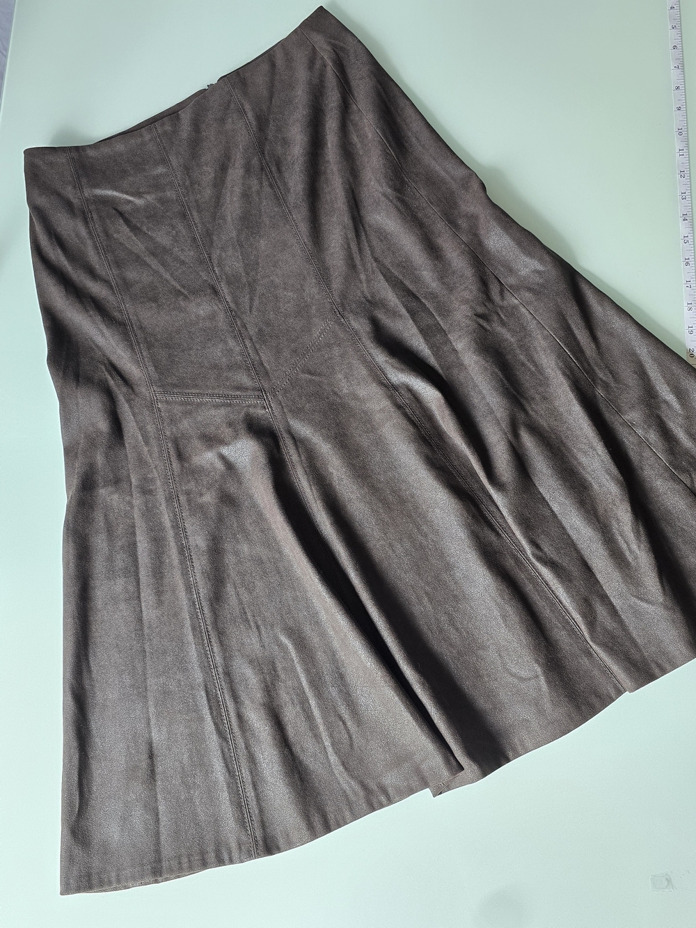 Conrad C Collection Brown Faux Suede A-Line Skirt - Size 8